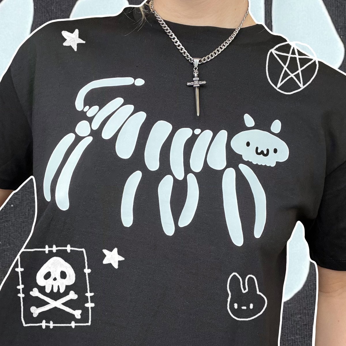 Image of Skelly Kitty Boxy Tee (made 2 order)
