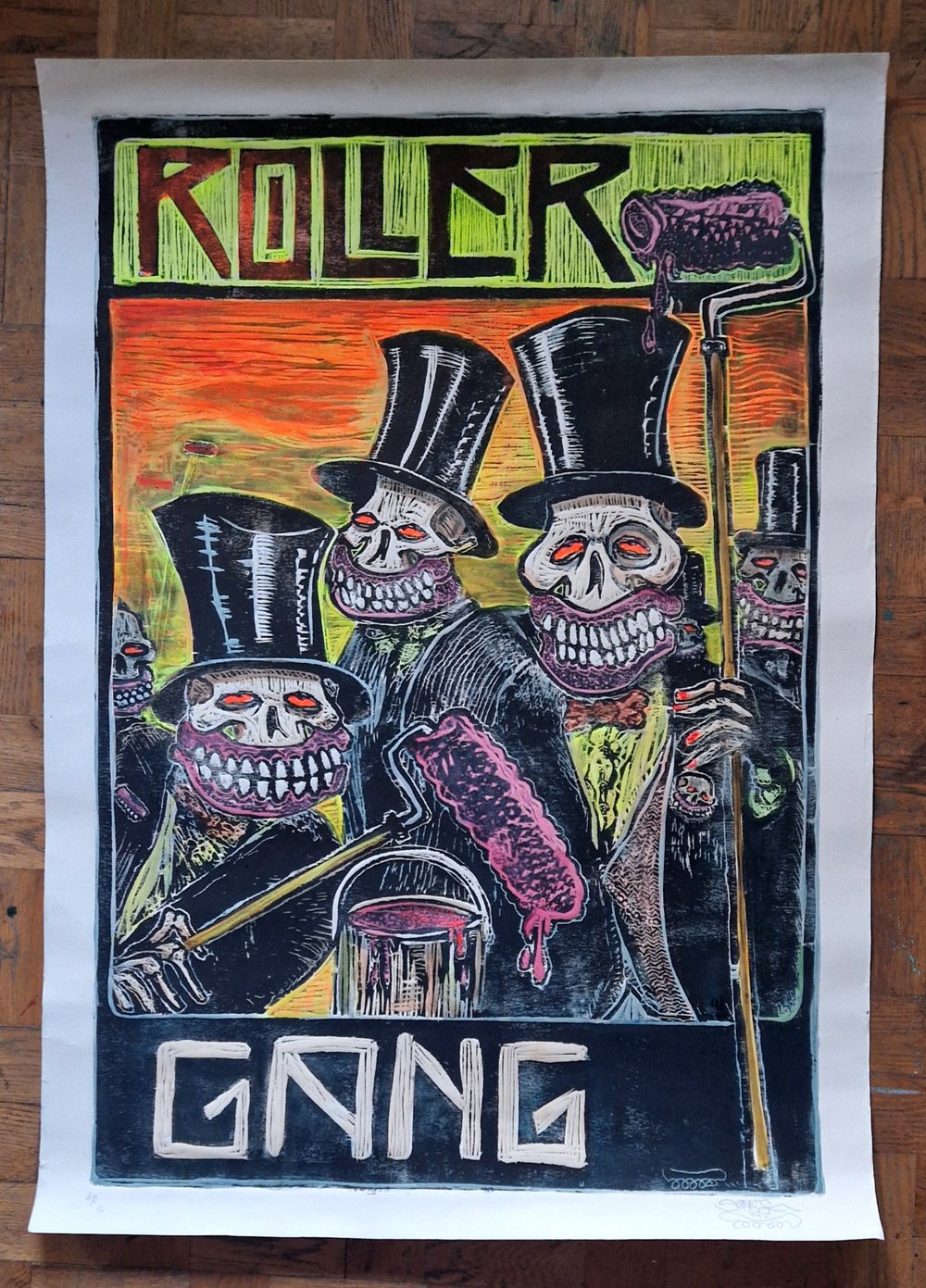 ROLLER Gang Large scale woodcut 