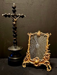Image 1 of Ornate vintage brass frame with real preserved spider web.