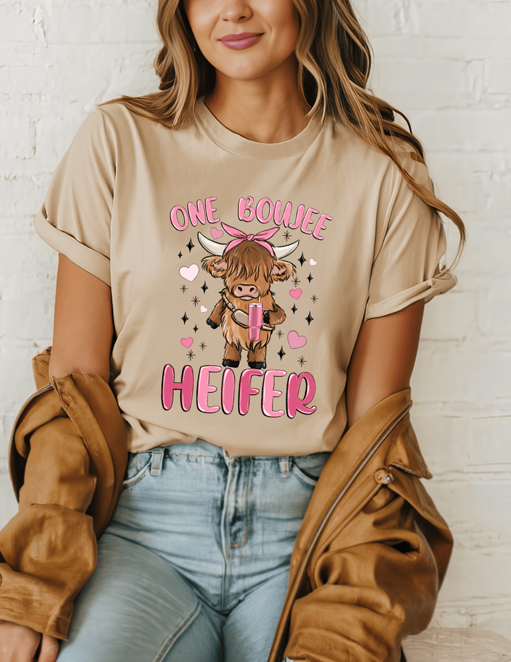 Image of One Boujee Heifer - Tan T-shirt