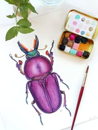 Image 1 of Purple Stag Beetle Lamprima ORIGINAL ARTWORK 