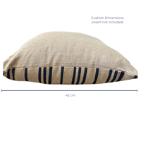 Image 2 of Navy French Stripes Cushion Cover - Handprinted on Natural Linen