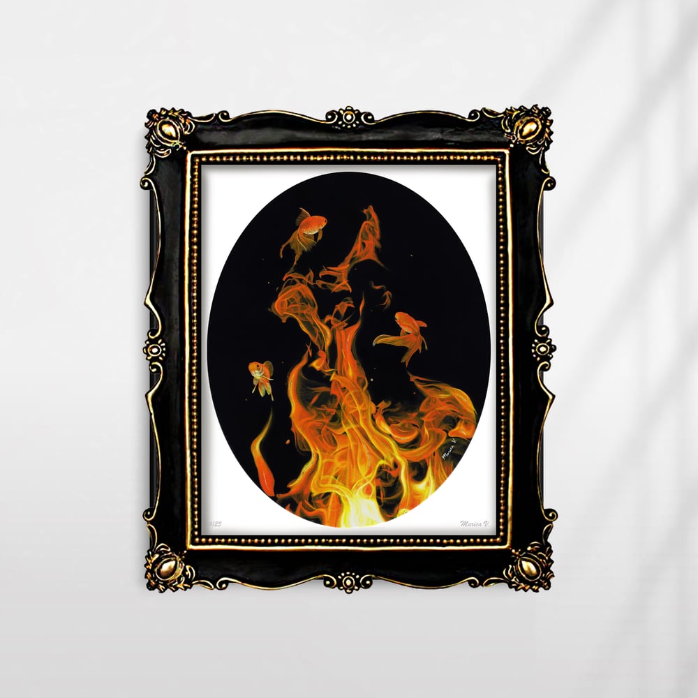 “Golden Flames” Limited Edition Print with Hand-Embellishment