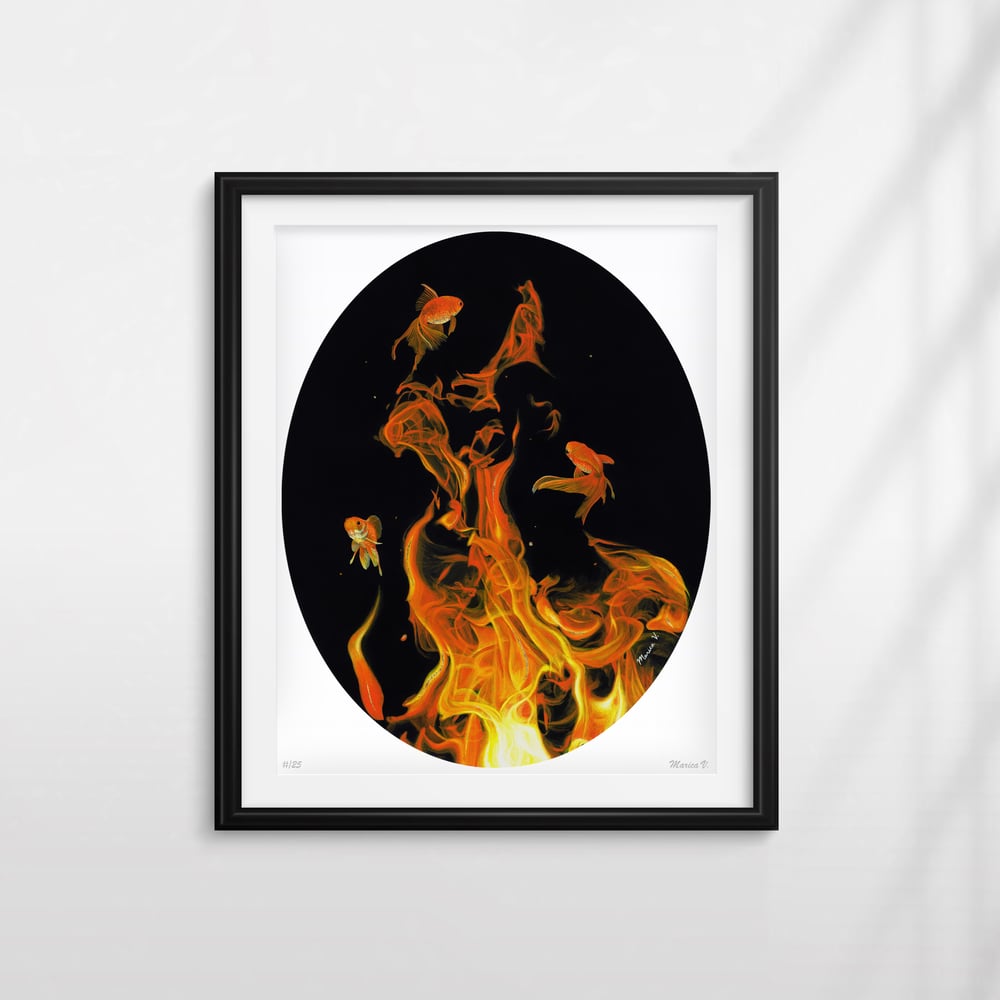 “Golden Flames” Limited Edition Print with Hand-Embellishment