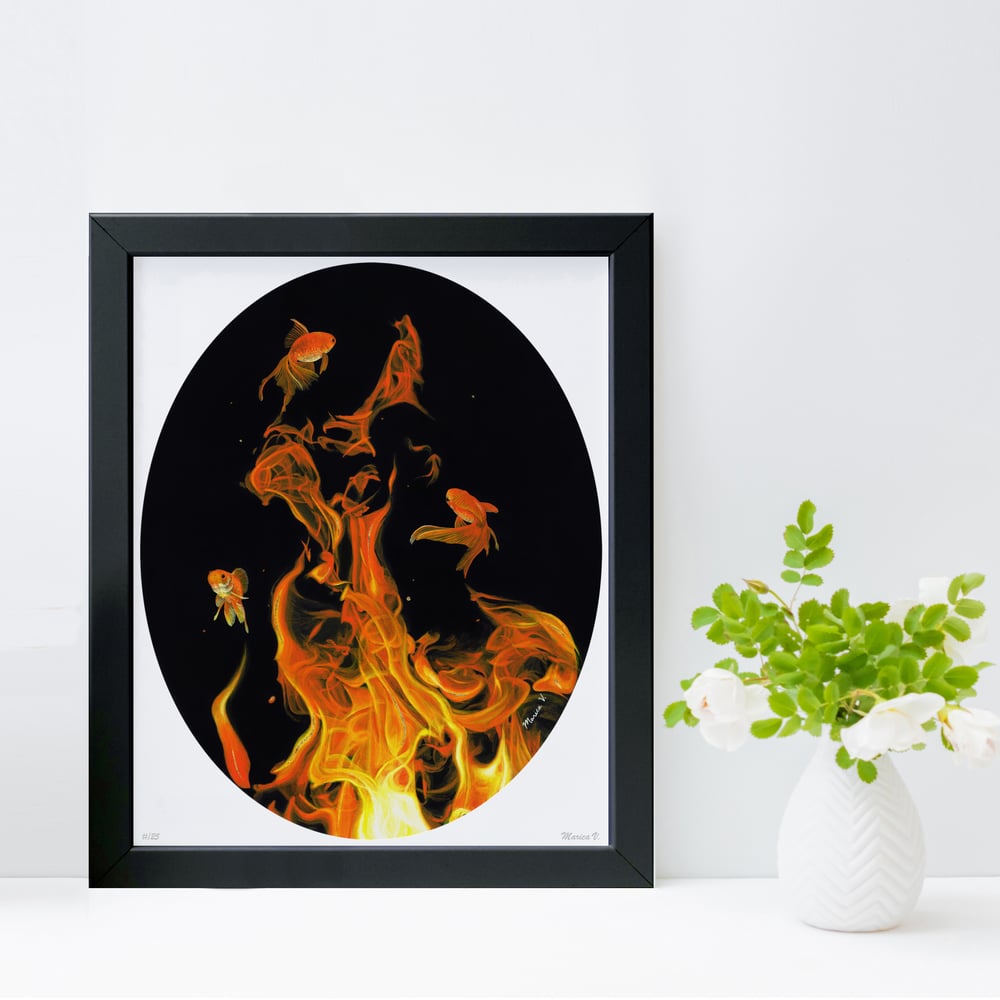 “Golden Flames” Limited Edition Print with Hand-Embellishment