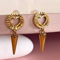 Image 2 of Ridged Heart and Spike Circle Studs - Gold