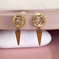 Image 1 of Ridged Heart and Spike Circle Studs - Gold