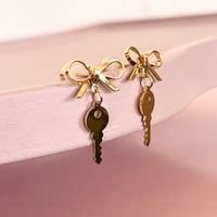 Image 1 of Gold Bow and Little Key Studs