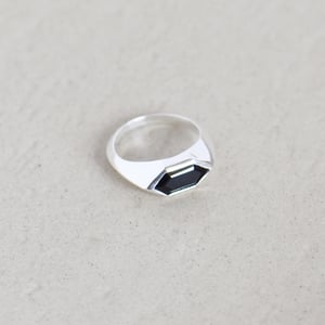 Image of Black Agate hexagon cut silver signet ring