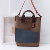 Image 1 of Suede Pops Two-way Tote blue pocket