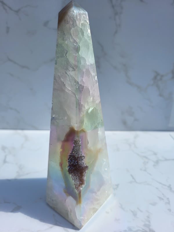 Image of Aura Agate Druzy Obelisk Tower 349g