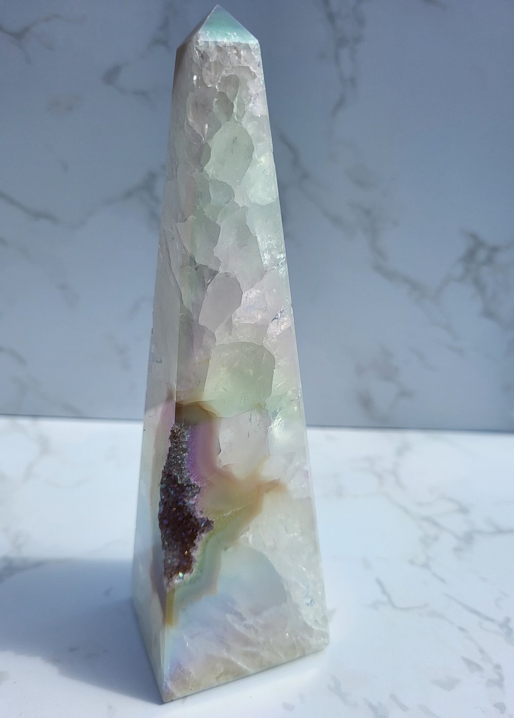 Image of Aura Agate Druzy Obelisk Tower 349g