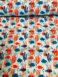 Image 3 of Tela 100% Algodón - Pececillos - Coral/Azul - 12€/m