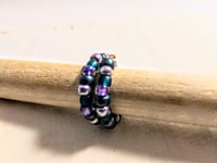Image 4 of BLUE, PURPLE, AND SILVER MULTICOLOR BEADED WIRE WRAP RING (ITEM #2549)