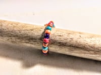 Image 3 of BLUE, ORANGE, RED, AND METALLIC COPPER MULTICOLOR BEADED WIRE WRAP RING (ITEM #2548)