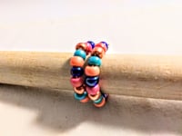 Image 4 of BLUE, ORANGE, RED, AND METALLIC COPPER MULTICOLOR BEADED WIRE WRAP RING (ITEM #2548)