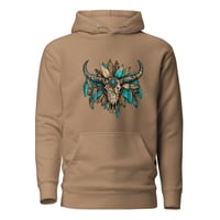 Image 1 of Unisex Hoodie, Turquoise and Brown Skull Hoodie, Western