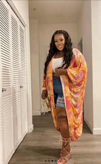 Image 3 of Plus size multi colored long sleeve Kimono Cardigan