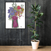 Image 3 of Iris and sweet peas with a fancy knot- Poster Print
