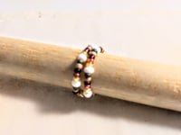 Image 4 of YELLOW, AUBURN, WHITE, AND OLIVE MULTICOLOR BEADED WIRE WRAP RING (ITEM #2546)