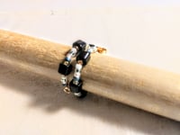 Image 4 of BLUE AND WHITE, WITH SQUARE BLACK BEADS MULTICOLOR BEADED WIRE WRAP RING (ITEM #2537)