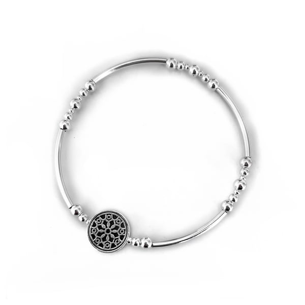 Image of Sterling Silver Flower Bangle Bracelet