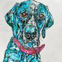 Image 2 of 'Hunter' the German Shorthaired Pointer (Teal) - Original Artwork 7x5 inches