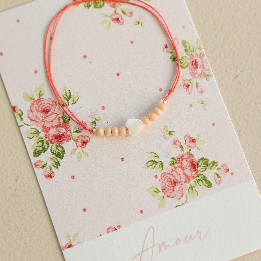 Image of Bracelet Amour coeur nacre lien rose fluo