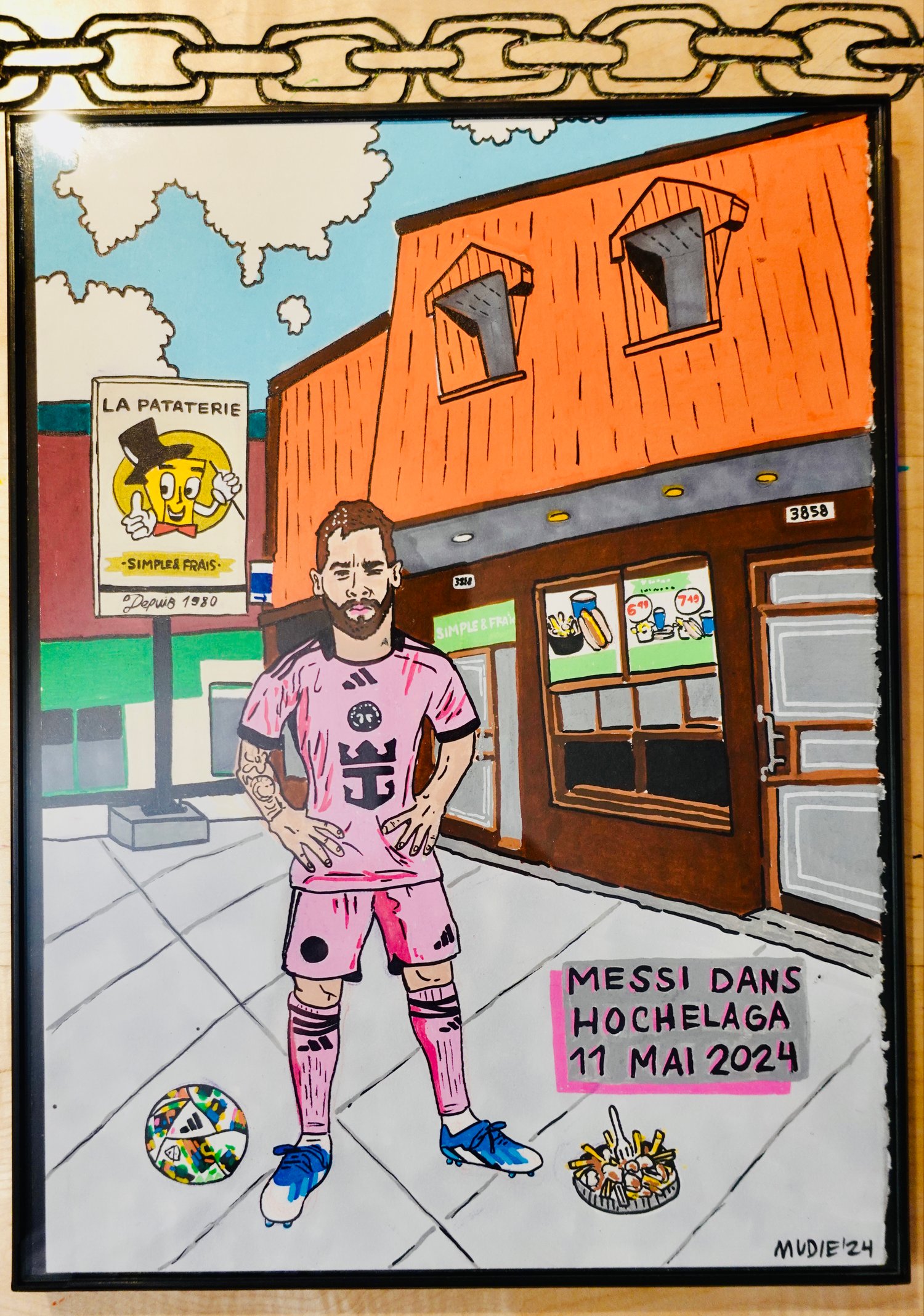 Image of " Messi dans Hochelaga " ORIGINAL- acrylique sur carton 9 x 12''