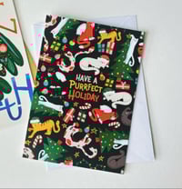 Image 1 of Have a Purrfect Holiday Greeting Card | Orange Tabby Cat, Siamese Cat, Gray Cat