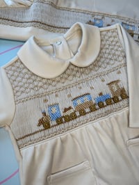 Image 2 of boys tan smocked babygrow