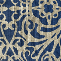 Image 4 of Fretwork Cushion Cover in Blue on Natural Linen