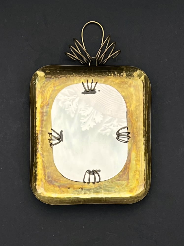 Image of Small Art Deco Hammered Brass Wall Mirror