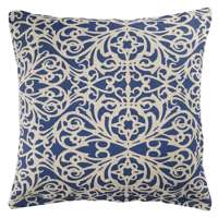 Image 2 of Fretwork Cushion Cover in Blue on Natural Linen