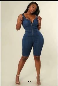 Image 1 of REGULAR SIZE SLEEVELESS ZIPPER FRONT DARK DENIM ROMPER 