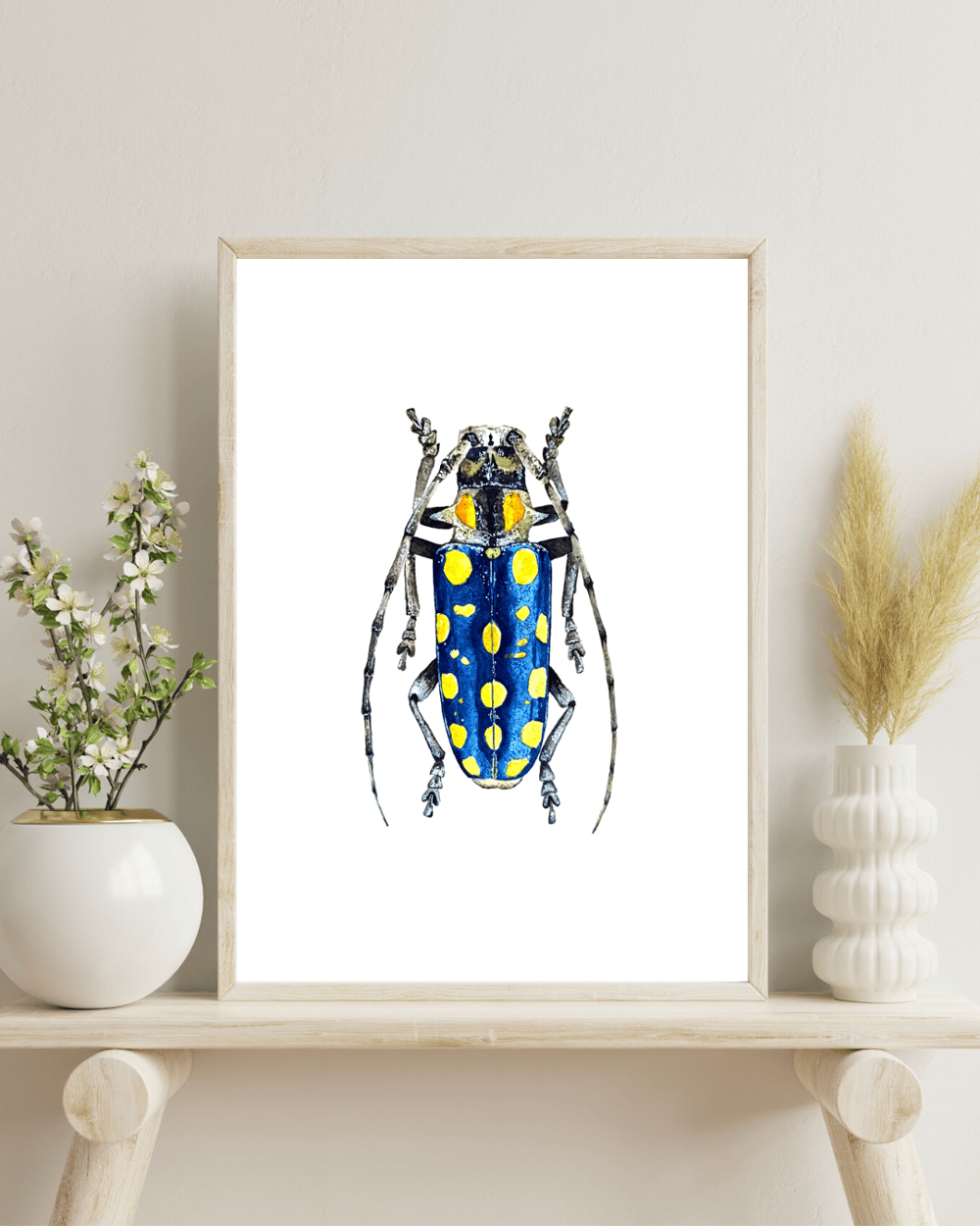 Image of Blue Longhorn Beetle Watercolor Illustration e