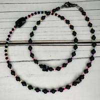 Black Onyx Necklace with Neon Seed Beads and Swarovski Crystals