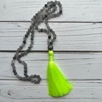 Image 1 of Cloudy Quartz Mala Beads with Neon Tassel