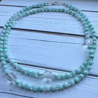 Image 2 of Light Green Jade Necklace With Art Deco Crystals 