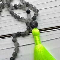 Image 2 of Cloudy Quartz Mala Beads with Neon Tassel