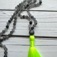 Image 3 of Cloudy Quartz Mala Beads with Neon Tassel