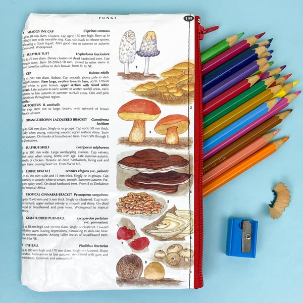 Image of Mushrooms and Fungi Book Page Pencil Case