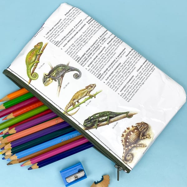 Image of Chameleon and Gecko Book Page Pencil Case