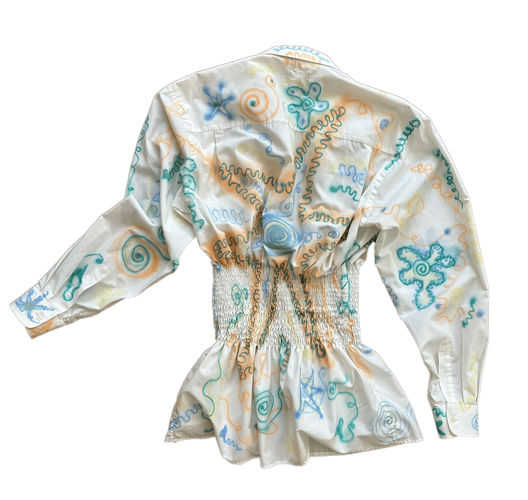 Image of Airbrushed, Ruched & Laced Upcycled Button-up 
