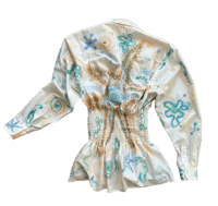 Image 2 of Airbrushed, Ruched & Laced Upcycled Button-up 