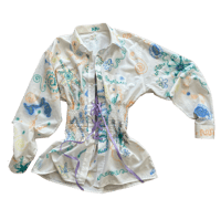 Image 1 of Airbrushed, Ruched & Laced Upcycled Button-up 