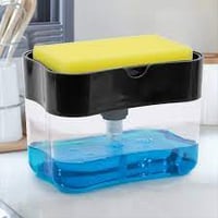 Kitchen soap dispenser with sponge holder