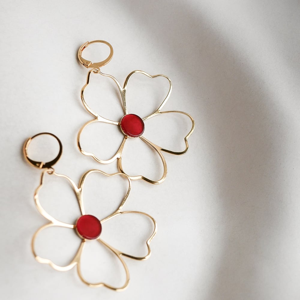 Image of Boucles d'Oreilles NAOLIE - Rouge - Or/Argent