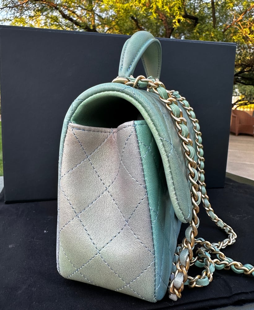 Image of NWT Chanel Mini Rectangular Flap Bag with Top Handle  Green Ombré Lambskin 