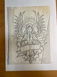 Image 1 of ART-Lance McClain original Art- Signed Tattoo Drawing, vintage 1993 for his flash:  Angel